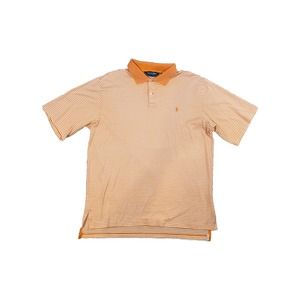 Ralph Lauren Polo Golf Orange/White Stripe Short Sleeve Shirt 100% Pima Cotton